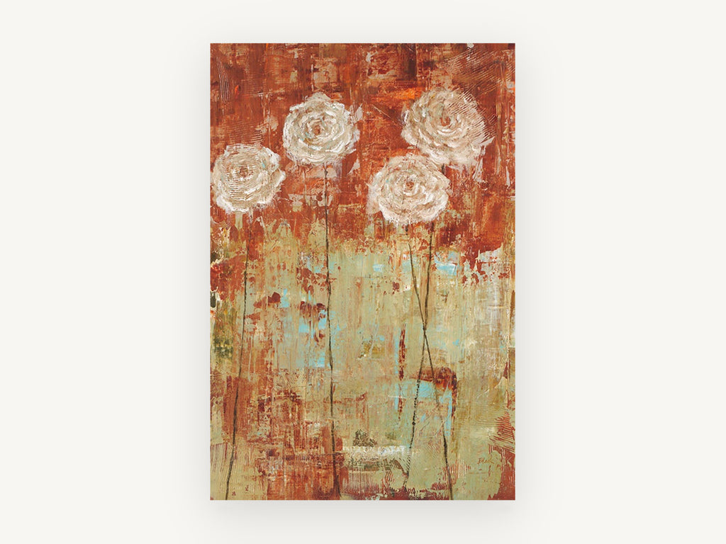 Rust and Sage Roses, floral canvas wall art print, front view