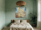 Cream Blooms in Rain floral canvas print on the wall of a bedroom
