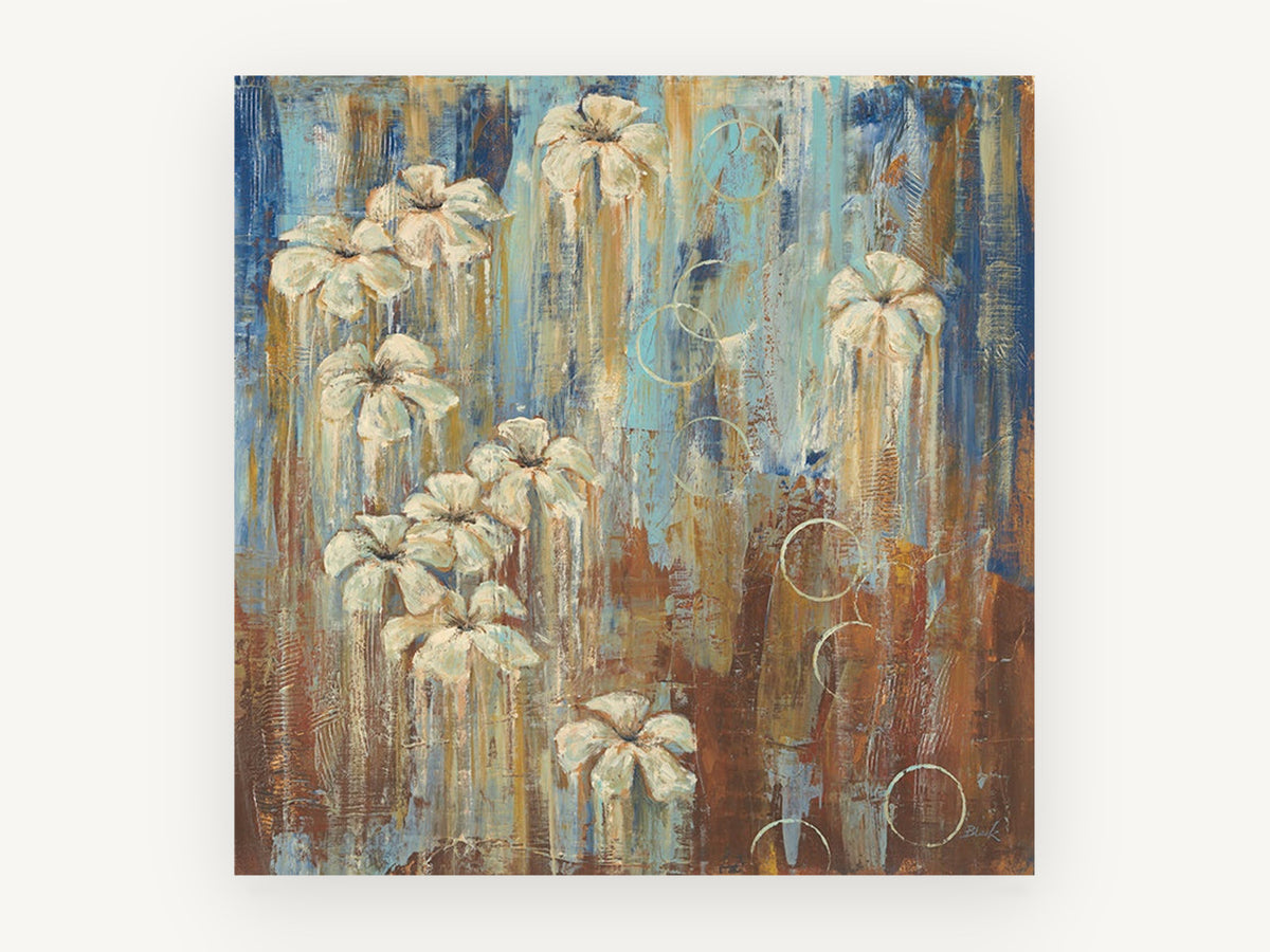 Cream Blooms in Rust Rain, floral canvas wall art print, front view
