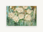 Cream Roses in Teal, floral canvas wall art print, front view