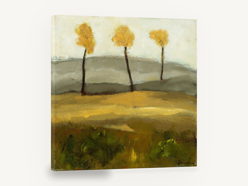 Three Golden Trees, golden autumn trees landscape painting, floral canvas wall art print ready to hang