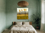 Four Golden Trees floral canvas print on the wall of a bedroom