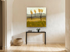 Four Golden Trees floral canvas print on the wall of a hallway