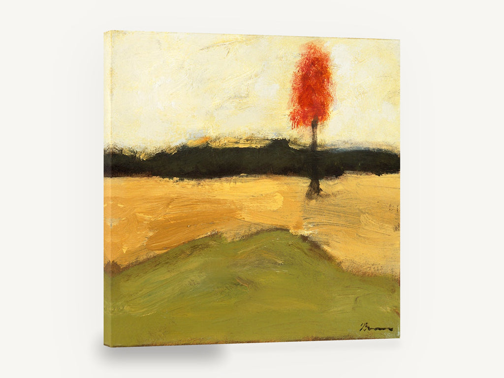 Lone Red Tree, red tree autumn landscape painting, floral canvas wall art print ready to hang
