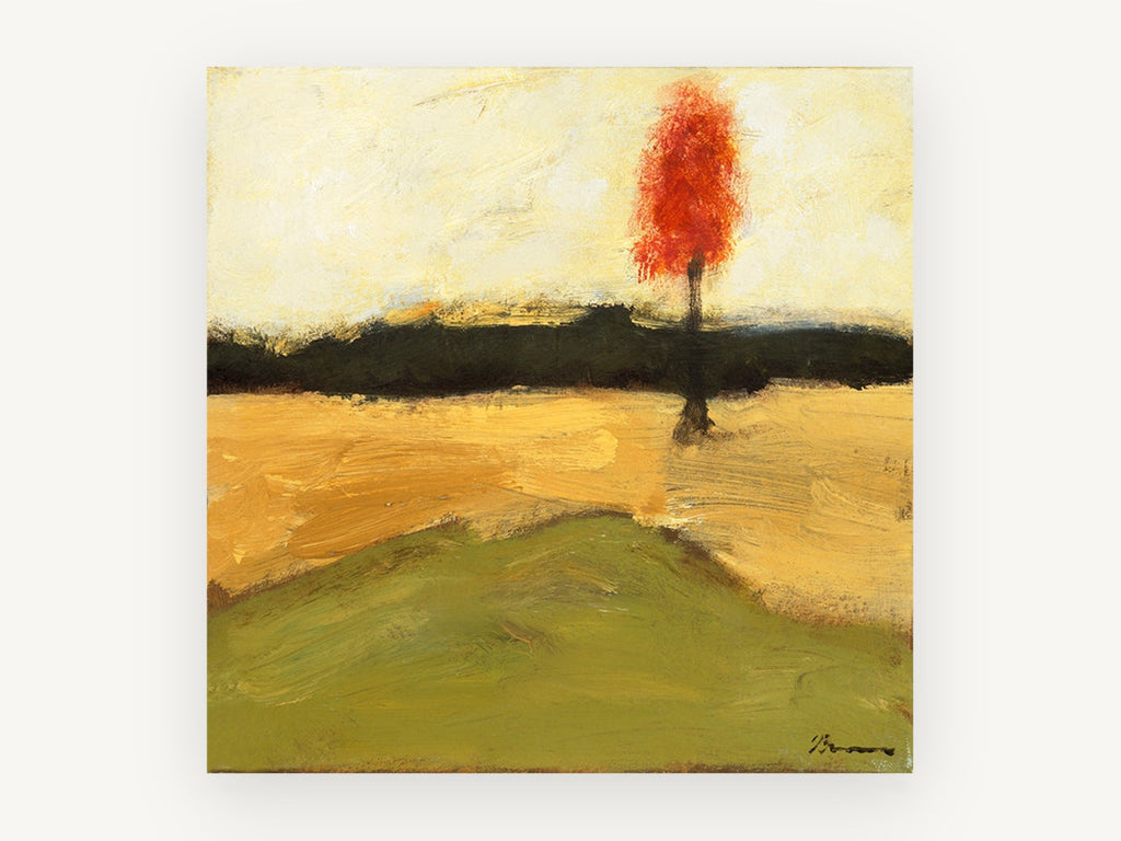 Lone Red Tree, floral canvas wall art print, front view