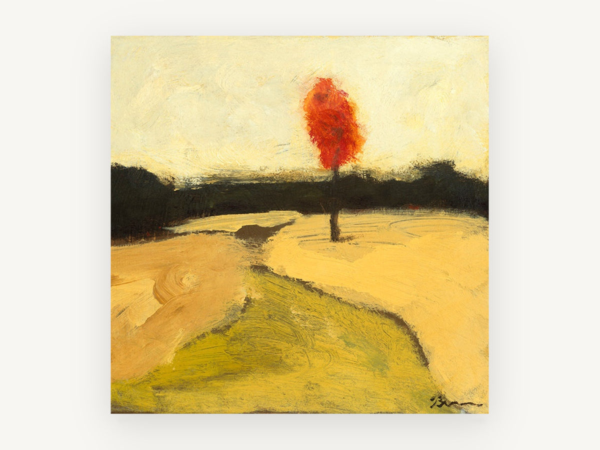 Lone Red Tree, floral canvas wall art print, front view