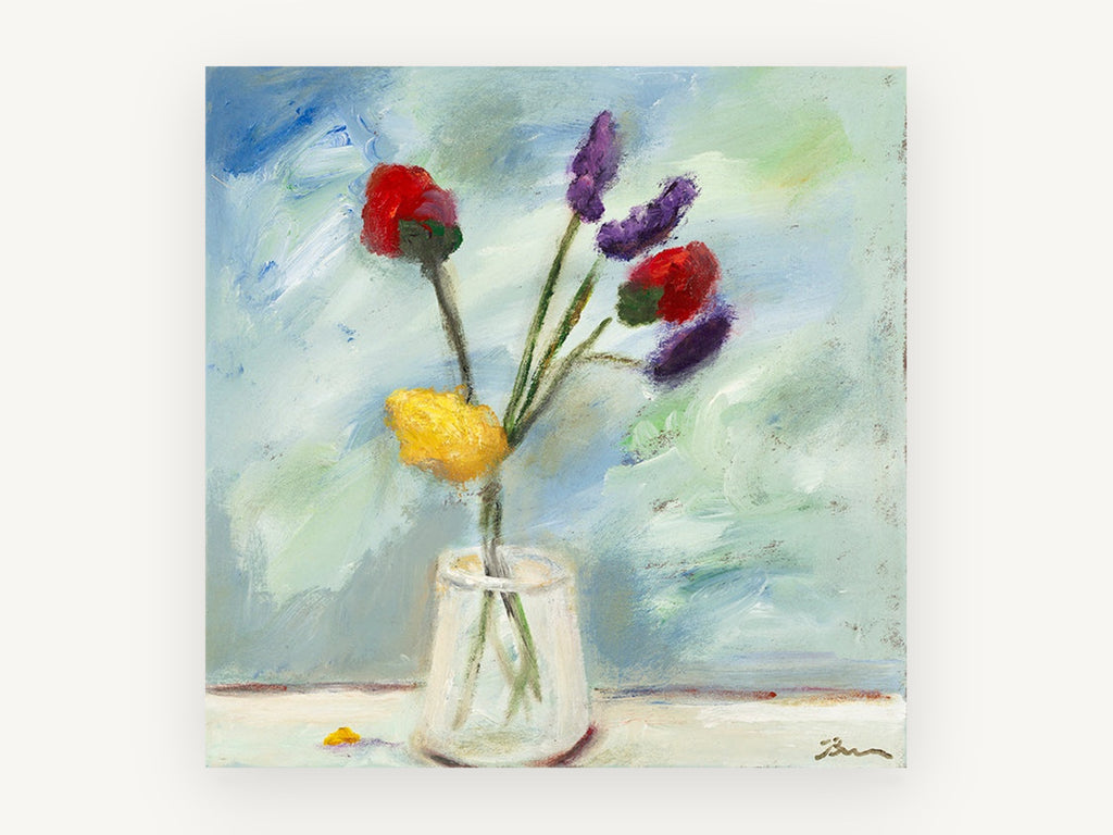 Bright Blooms in Glass, floral canvas wall art print, front view