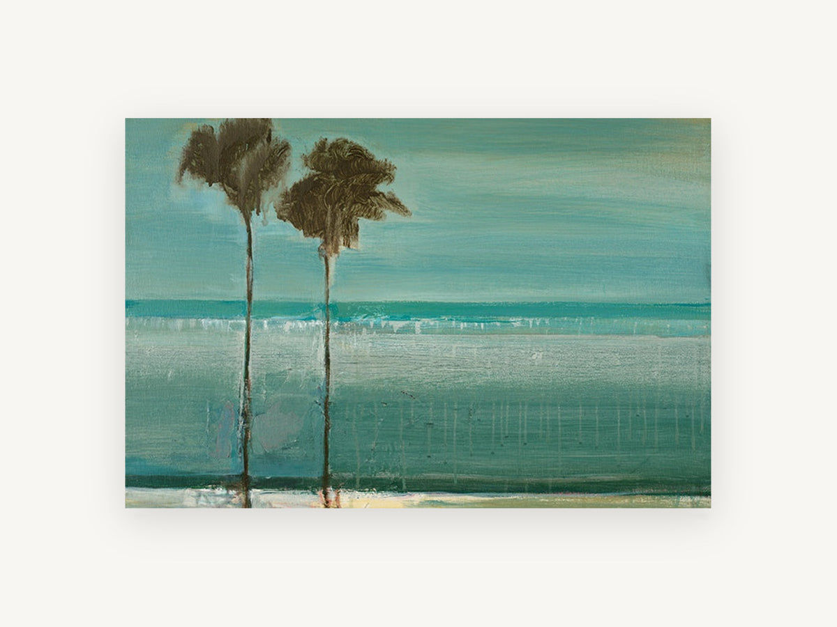 Twin Palms Teal Shore, coastal canvas wall art print, front view