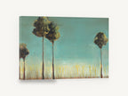 Tall Trees Teal Sky, tall slender trees teal sky painting, floral canvas wall art print ready to hang