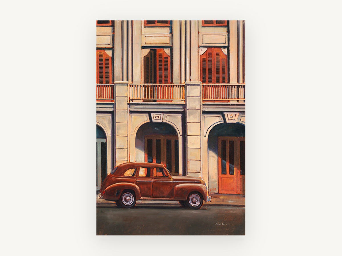 Rust Car Under Arches, vintage canvas wall art print, front view