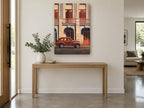 Rust Car Under Arches vintage canvas print on the wall of a entry hall