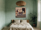 Motorbike and Beetle vintage canvas print on the wall of a bedroom