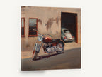 Motorbike and Beetle, vintage motorcycle and vw beetle garage, stretched canvas wall art print ready to hang
