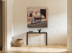 Motorbike and Beetle vintage canvas print on the wall of a hallway