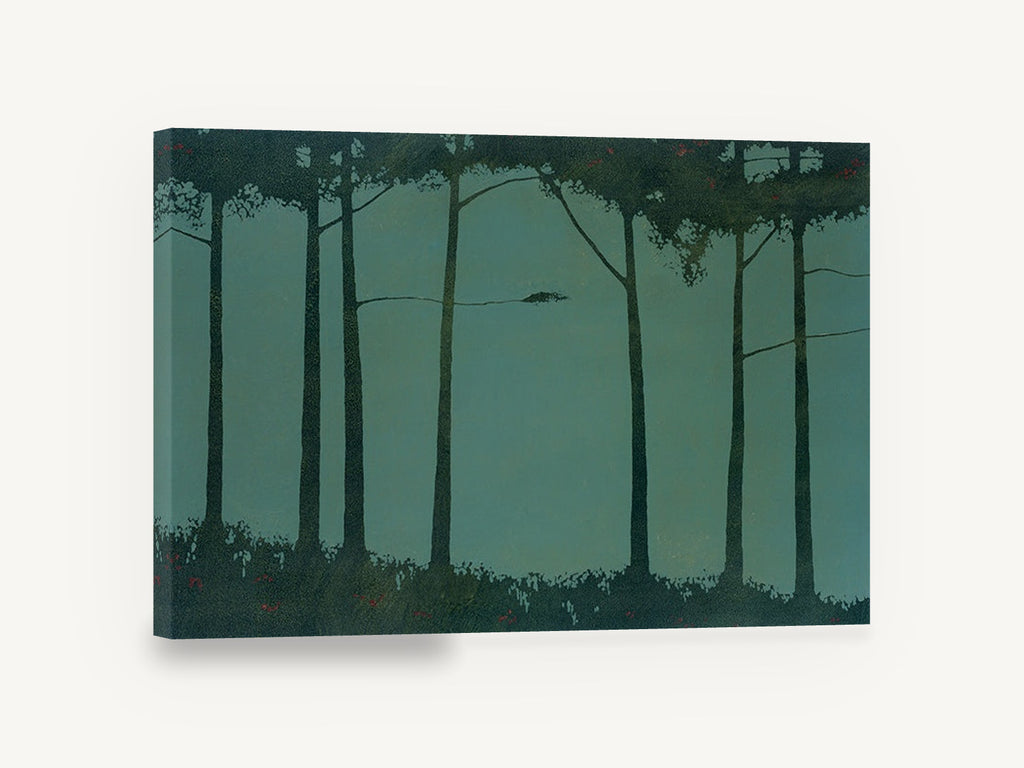Teal Grove Silhouettes, dark tree silhouettes teal forest, floral canvas wall art print ready to hang
