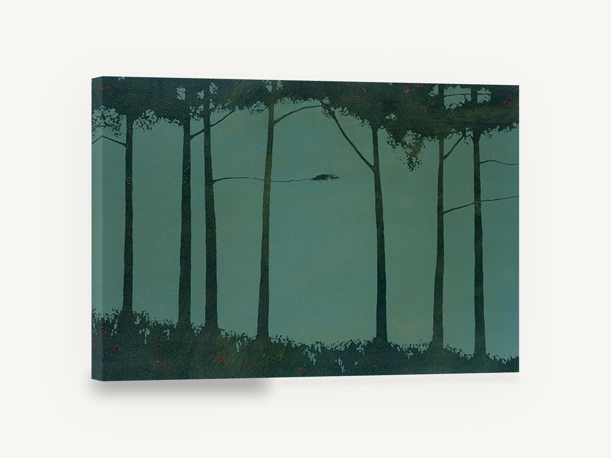 Teal Grove Silhouettes, dark tree silhouettes teal forest, floral canvas wall art print ready to hang