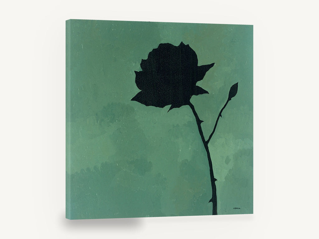 Black Rose Silhouette, black rose silhouette on teal, floral canvas wall art print ready to hang