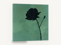 Black Rose Silhouette, black rose silhouette on teal, floral canvas wall art print ready to hang