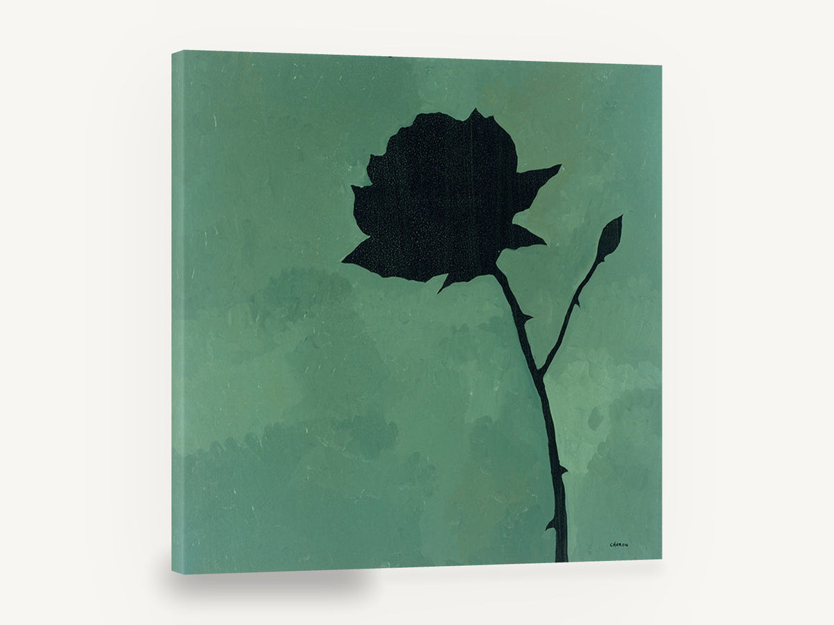 Black Rose Silhouette, black rose silhouette on teal, floral canvas wall art print ready to hang