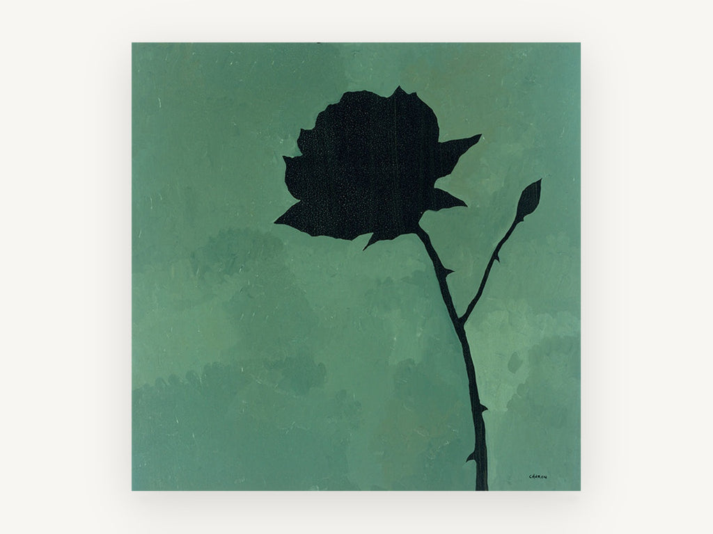 Black Rose Silhouette, floral canvas wall art print, front view