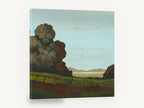 Rust Trees Over Meadow, rust and green meadow landscape painting, floral canvas wall art print ready to hang