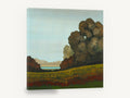 Meadow Beyond the Oaks, autumn meadow landscape trees painting, floral canvas wall art print ready to hang