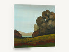 Meadow Beyond the Oaks, autumn meadow landscape trees painting, floral canvas wall art print ready to hang