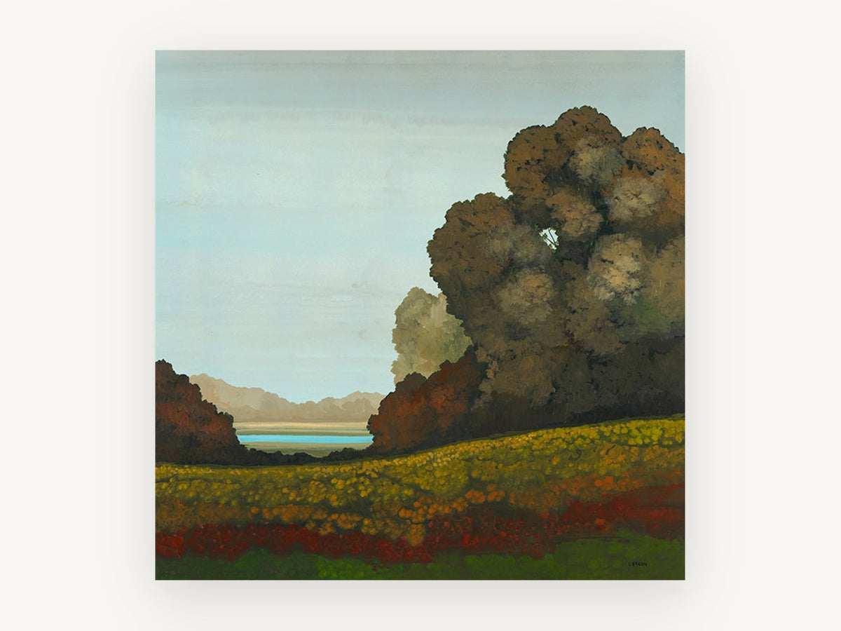 Meadow Beyond the Oaks, floral canvas wall art print, front view