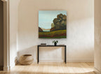 Meadow Beyond the Oaks floral canvas print on the wall of a hallway