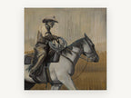 Cowboy on Grey Horse, vintage canvas wall art print, front view
