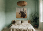 Rider With Lariat vintage canvas print on the wall of a bedroom