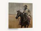 Rider With Lariat, retro cowboy on horseback western, stretched canvas wall art print ready to hang