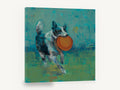 Frisbee Catch, retro blue heelers dog frisbee, stretched canvas wall art print ready to hang