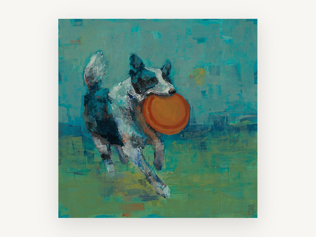 Frisbee Catch, vintage canvas wall art print, front view