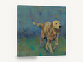 Golden Retriever Fetch, retro golden retriever dog, stretched canvas wall art print ready to hang