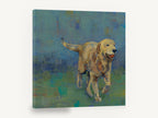 Golden Retriever Fetch, retro golden retriever dog, stretched canvas wall art print ready to hang
