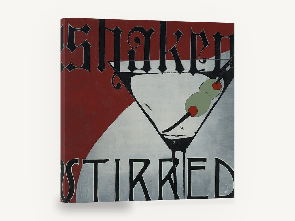 Shaken or Stirred Martini, retro martini cocktail bar poster, stretched canvas wall art print ready to hang