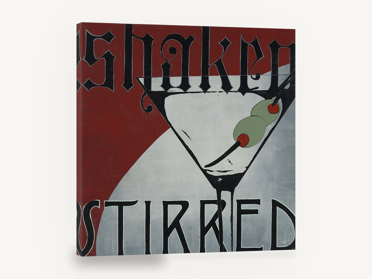Shaken or Stirred Martini, retro martini cocktail bar poster, stretched canvas wall art print ready to hang