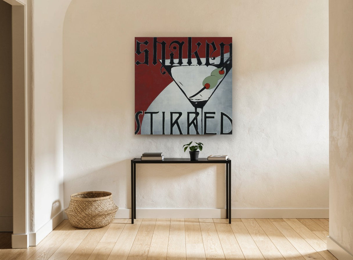Shaken or Stirred Martini vintage canvas print on the wall of a hallway