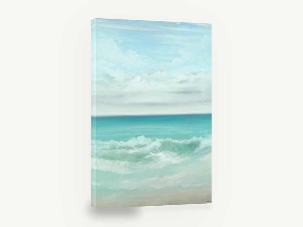 Aqua Shore Break, turquoise ocean waves seascape painting, coastal canvas wall art print ready to hang