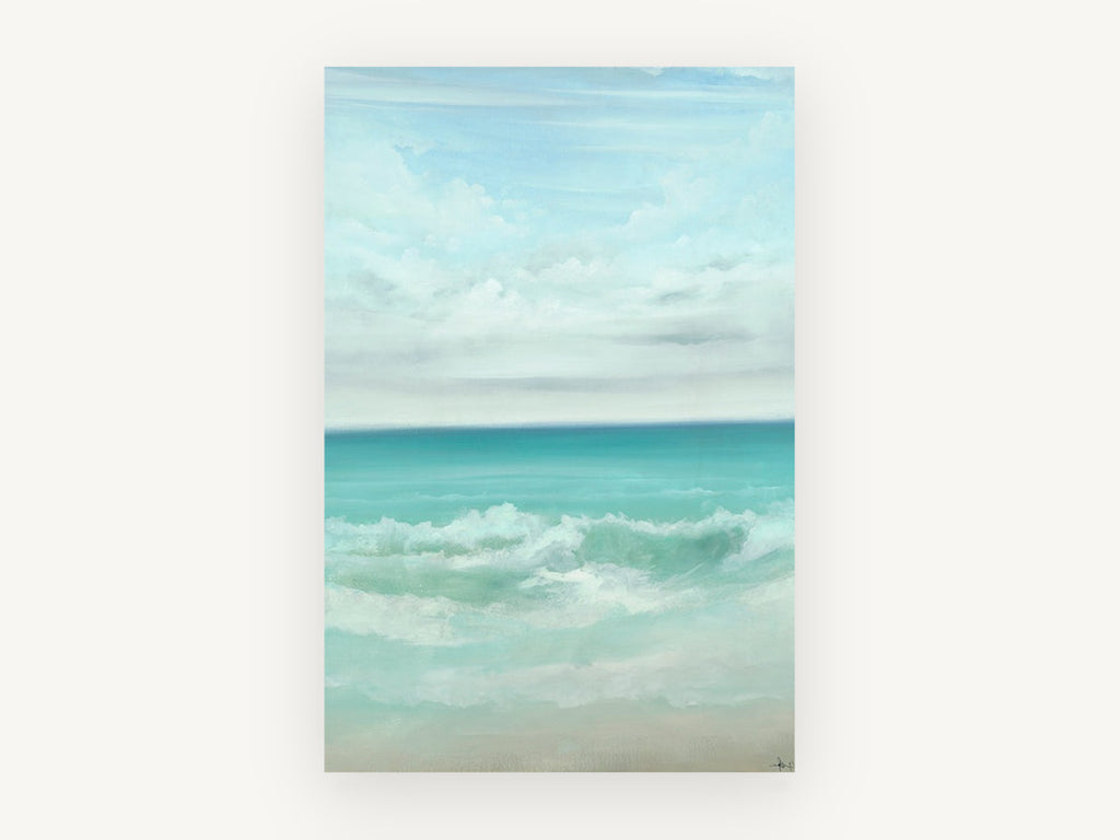 Aqua Shore Break, coastal canvas wall art print, front view