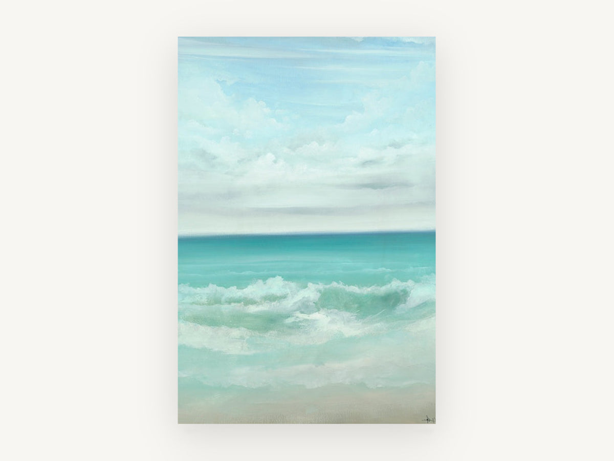 Aqua Shore Break, coastal canvas wall art print, front view