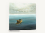 Two in a Rowboat, two people rowboat calm sea painting, coastal canvas wall art print ready to hang