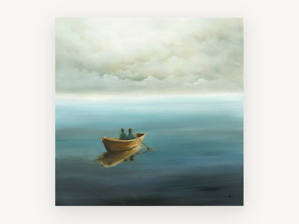 Two in a Rowboat, coastal canvas wall art print, front view