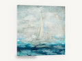 Sails in Soft Blue, sailboats blue seascape abstract painting, coastal canvas wall art print ready to hang