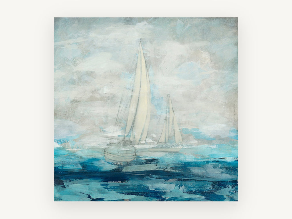 Sails in Soft Blue, coastal canvas wall art print, front view