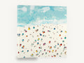 Sunbathers on Pale Sand, aerial beach umbrellas seascape painting, coastal canvas wall art print ready to hang