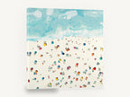 Sunbathers on Pale Sand, aerial beach umbrellas seascape painting, coastal canvas wall art print ready to hang