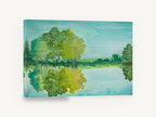 Teal Lake Reflections, green trees lake reflection artwork, landscape canvas wall art print ready to hang