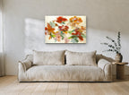 Scattered Autumn Blooms floral canvas print on the wall of a living room